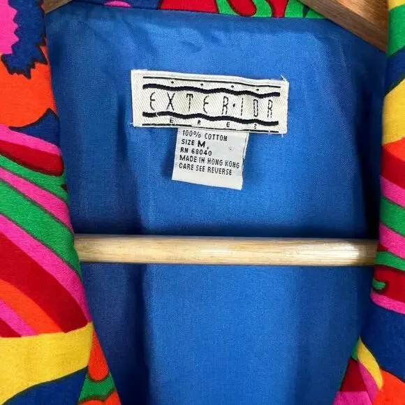 Vintage 90s All Over Bright Colorful Psychedelic Florals Artsy Blazer Medium - Picture 11 of 13